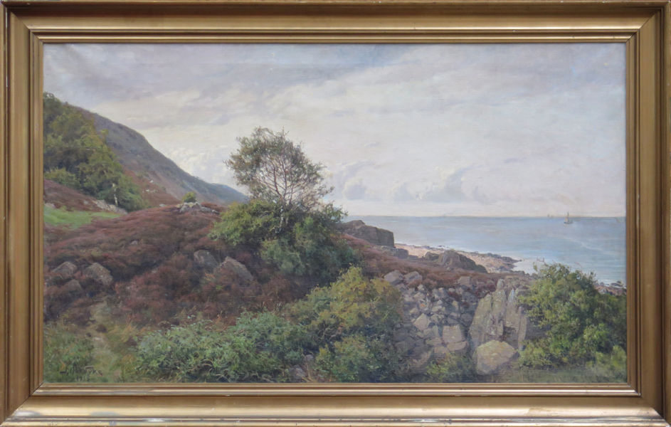 Wyke, Nils Andersson, olja, motiv från Arild - vy mot Drommeslätt (Nimis), signerad, 85 x 165 cm