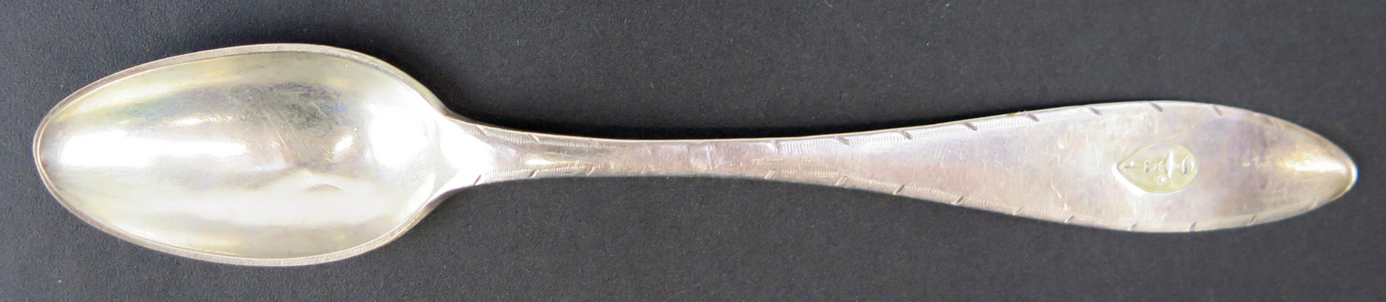 Thesked, silver, spetsig modell, otydliga svenska stämplar, 1800-tal, vapenstämpel för adliga ätten Stiernstam, l 14 cm, lagning_31002a_lg.jpeg