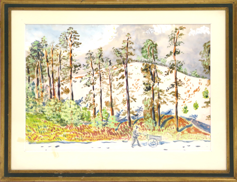 Grünewald, Iván, gouache, landskapsbild från Hagaparken, signerad och daterad 1937, synlig pappersstorlek 35 x 49 cm, G var son till Isaac Grünewald och Sigrid Hjertén