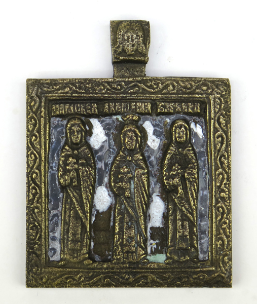 Ikon, emaljerad brons, Ryssland, 1800-tal, De tre Hierarkerna, h 6,5 cm_31150a_lg.jpeg