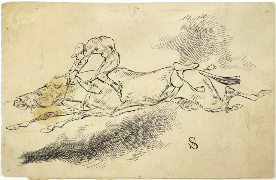 Sandercock, Henry Ardmore, tusch, omkring 1870, häst med jockey, signerad, även a tergo, pappersstorlek 15 x 23 cm_31224a_lg.jpeg