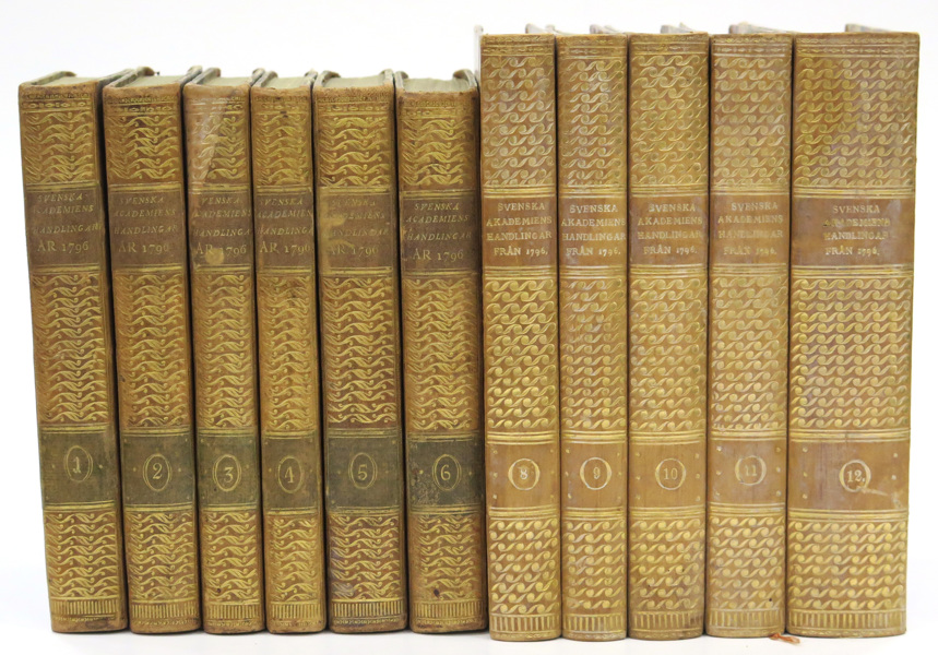 Böcker; Svenska Akademiens Handlingar Ifrån År 1796, tom I-VI samt VIII-XII, Delén & Forsgren Stockholm 1801-25, _3138a_8d860ac4b8dbb4d_lg.jpeg