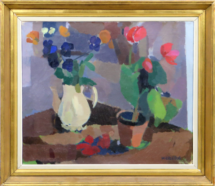 Weberg, Willie, olja, blomsterstilleben, signerad, 54 x 65 cm