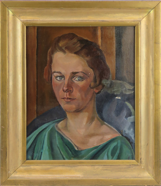 Okänd konstnär, olja, kvinnoporträtt, otydligt signerad och daterad 1923,  41 x 33 cm, dukskada