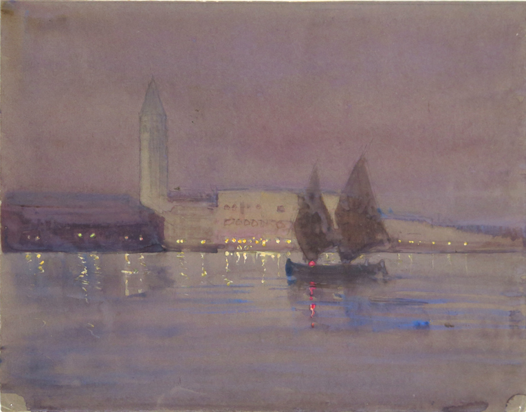 Kirkpatrick, Ethel, akvarell, Canal Grande Venedig, a tergo betecknad, "Venice, May 1912, from Giudecca", pappersstorlek 20 x 26 cm, stiftmärken