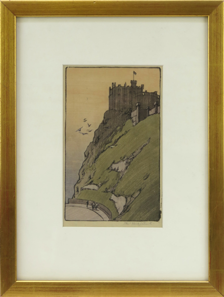 Kirkpatrick, Ethel, färgträsnitt, "Edinburgh Castle", signerat, synlig pappersstorlek 20 x 12,5 cm