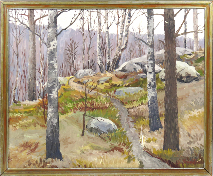 Grandin, Svän, olja, "Från Rya åsar", signerad, 82 x 100 cm, dukskada