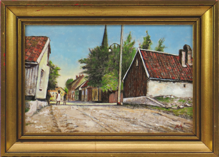 Andreasson, Kurt, olja, "Kyrkogatan från Karl XI:s väg 1911, signerad, 16 x 25 cm