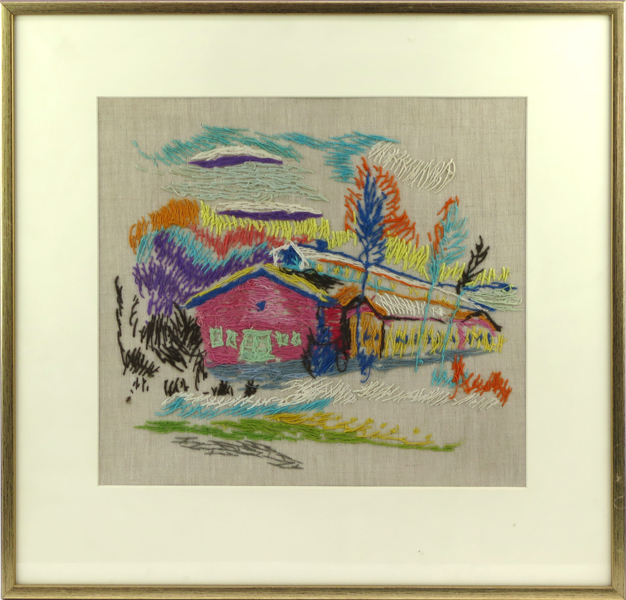 Henning, Ester , broderi, Beckomberga, 27 x 30 cm, proveniens, gåva till anställd vid arbetsterapin på Beckomberga Sjukhus, 1960-tal, därefter i arv