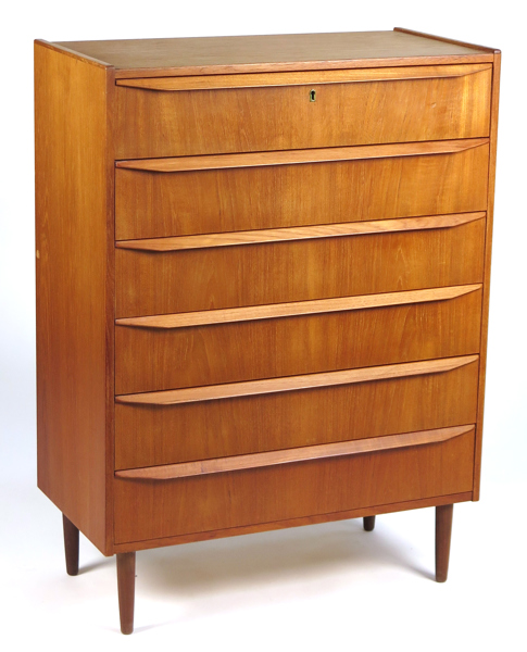 Okänd dansk designer, 1960-tal, byrå, teak, 6 lådor, h 108, b 80 cm