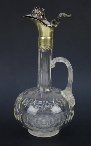 Vinkaraff, glas med nysilvermontage, sekelskiftet 1900, höjd 29 cm, gåvogravyr