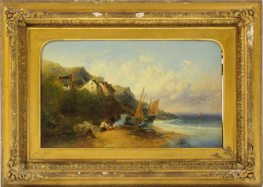 Horlor, Joseph, olja, kustparti från Clovelly, Devon, signerad och daterad 1862, 37 x 52 cm