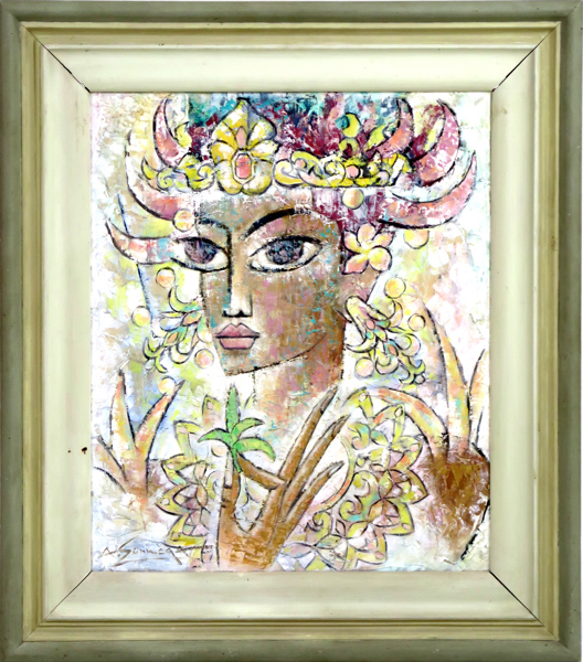 Sonnega, Auke Cornelis, olja, "Dewatinthya" Sang Nyang Tunggal (A Balinese Deity), signerad och daterad -57-58, 61 x 50 cm