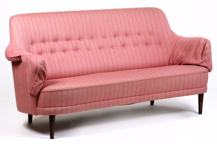 Malmsten, Carl för OH Sjöhgren, Tranås, soffa "Samsas", rosa, djuphäftad klädsel, l 185 cm