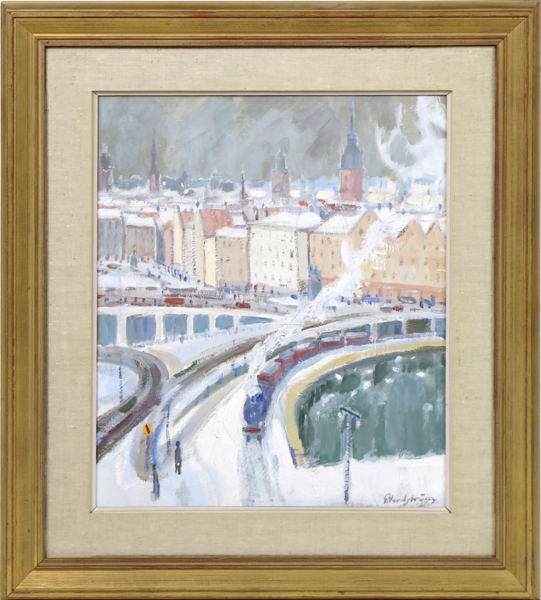 Nordström, Gerhard, olja, "Slussen", signerad och a tergo daterad 1951, 55 x 47 cm