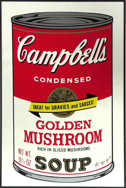 Warhol, Andy, efter, serigrafi, Campbell´s Condensed Soup, Golden mushroom, ed Sunday B Morning, a tergo blå stämpel "Fill in your own signature", synlig pappersstorlek 89 x 58,5 cm