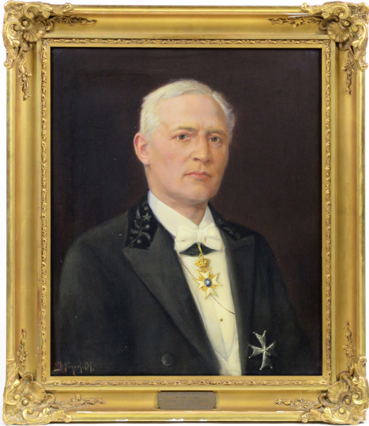 Segerfeldt, Olof, olja, porträtt av professorn i mekanik, KNO1Kl Albert Viktor Bäcklund, signerad, 62 x 51 cm