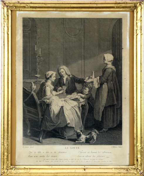 Balechou, Jean Joseph efter Jeaurat, Étienne, kopparstick, Le Goutér (1744), synlig pappersstorlek 39 x 29 cm