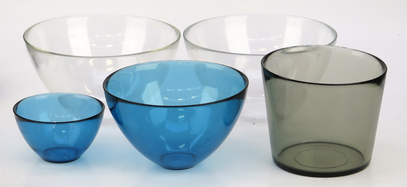 Palmquist, Sven för Orrefors, skålar 5 st, glas, Fuga, design 1953, h 6 - 11,5 cm