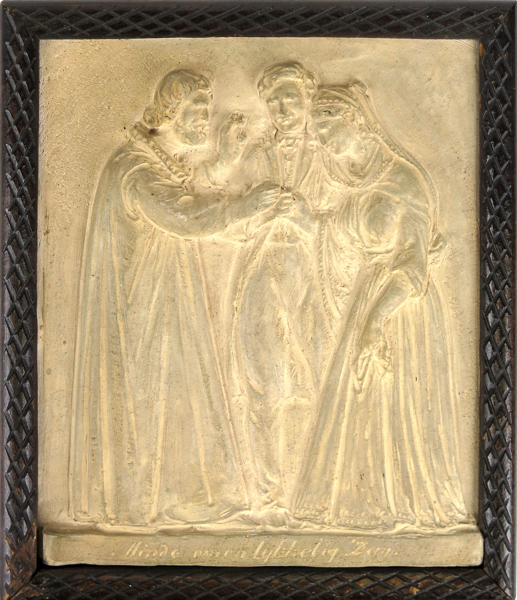 Freund, Georg Christian, relief terrakotta, "Minde om en lykkelig Dag", i skuren och betsad originalram, totalt mått 22 x 20 cm