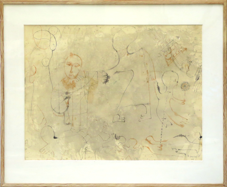 Salvadó, Ernesto, blandteknik, figurkomposition, signerad och daterad 1966, synlig pappersstorlek 56 x 74 cm