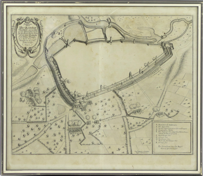 Osten, Carl Henric von, bataljkarta, kopparstucken, "Eigentlicher Abriss Der Reichsstatt Dünckelspill..." (Dinkelsbühl intages), ur "Theatrum Europaeum", Matthäus Merian1652, 