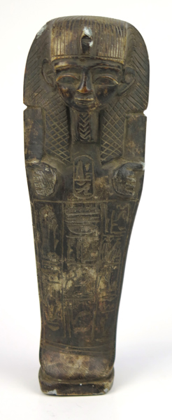 Ushept/stele, skuren alabaster, Egypten, 1920-30-tal, i form av stående Faraoh med Nemes, h 27 cm, smärre slitage_33430a_8dbe04fb737653d_lg.jpeg