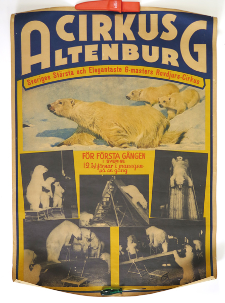 Poster, litograferad, "Cirkus Altenburg", Hälsingborgs Litografiska AB, 1900-talets mitt, 99 x 70 cm