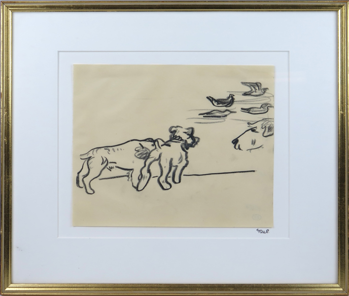 Persson, Folke, teckning, hundar på kaj, signerad, synlig pappersstorlek 22 x 27 cm_33584a_8dbe1fd94ca24ab_lg.jpeg