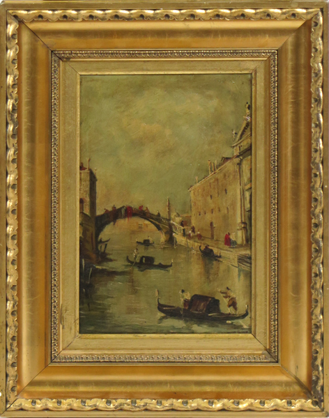 Guardi, Francesco, efter honom, olja, 1800-tal, motiv från Venedig med Ponte dei Mendicanti, 36 x 25,5 cm