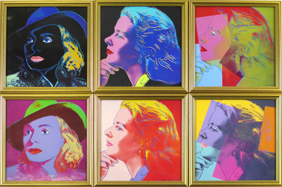 Warhol, Andy, efter, färgoffset, 6 st, "Ingrid herself", 1983, pappersstorlekar 19 x 19 cm