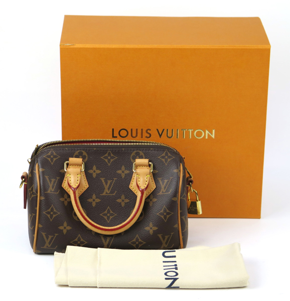 Handväska, monogramcanvas med läderdetaljer, Louis Vuitton Speedy 20 Bandoulière, årsmodell 2021, med microchip, framstår oanvänd_33703a_8dbe51030902413_lg.jpeg