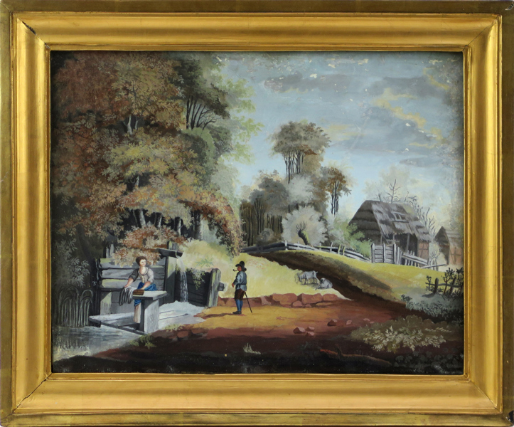 Okänd konstnär, 1800-tal, gouache, landskap med tvättande kvinna, synlig pappersstorlek 21 x 27 cm_33732a_lg.jpeg