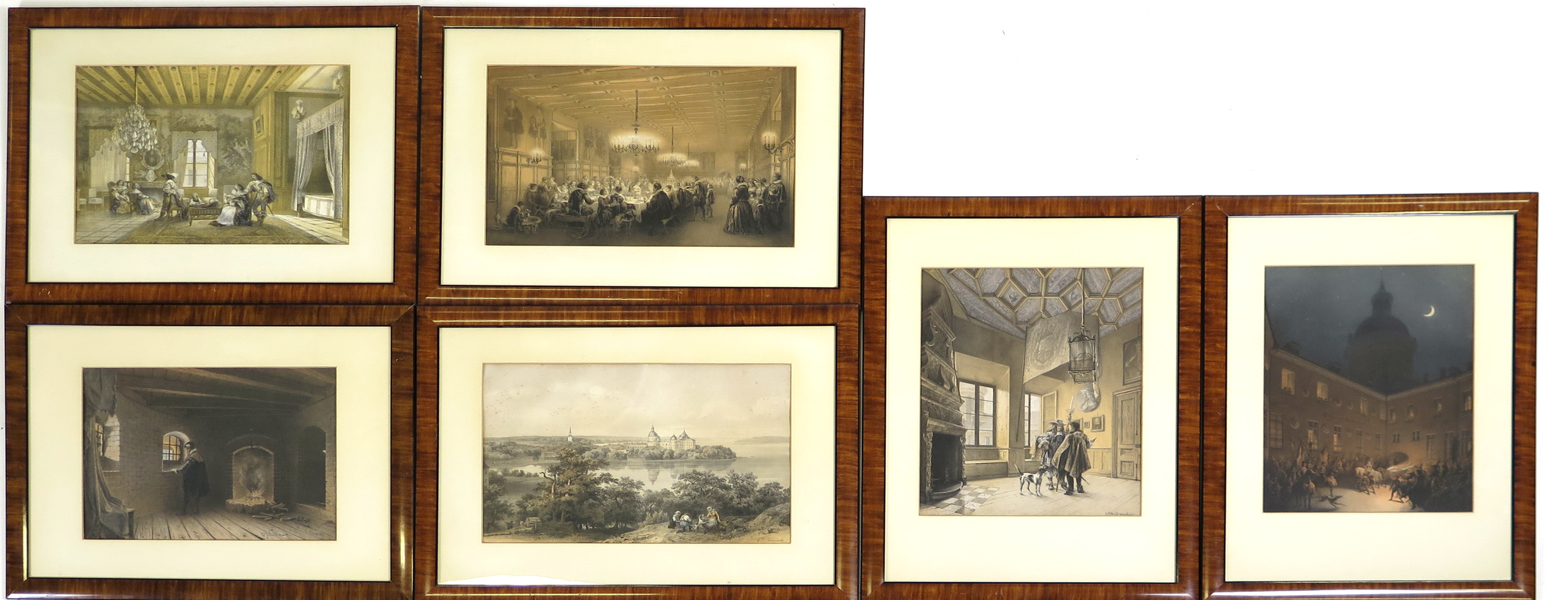 Billmark, Carl Johan, litografier, 6 st, kolorerade, bilder ur gripsholms historia, synliga pappersstorlekar cirka 25 x 39 cm_33745a_lg.jpeg