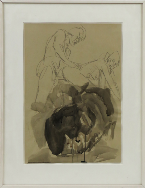 Longobardi, Nino, blandteknik, erotisk komposition, a tergo signerad och daterad -85, på bakstycke intygad av Anders Tornberg, synlig pappersstorlek 50 x 35 cm, _33812a_lg.jpeg