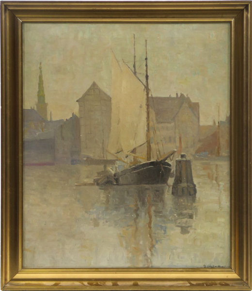 Okänd dansk konstnär, olja, 1900-talets 1 hälft, motiv från Christianshavn, signerad J Juel-Nielsen (?), 76 x 66 cm_33844a_lg.jpeg