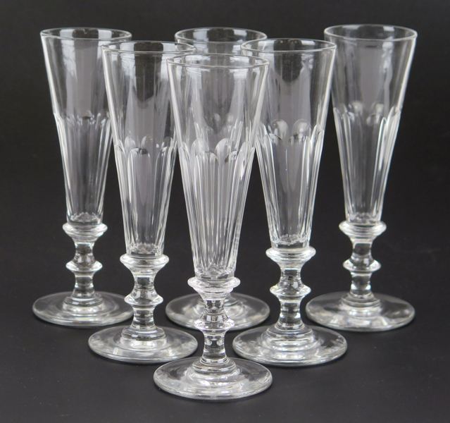 Champagnestrutar, 6 st, glas, 18-1900-tal, h 17 cm