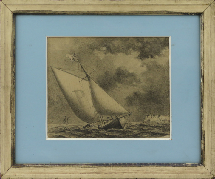 Okänd dansk konstnär, 1800-talets mitt, blyerts, segelbåt utanför Möns Klint, synlig pappersstorlek 16 x 19 cm_34230a_8dbeb3ed097f448_lg.jpeg