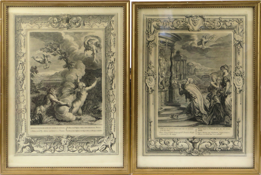 Picart, Bernard, kopparstick 2 st, Alpheus och Arethusa respektive Oeneus straff, ur "Le Temple Des Muses", ed Zacharie Chatelain, Amsterdam 1733, synlig pappersstorlek 39 x 28 cm_34234a_8dbeb4312441c37_lg.jpeg