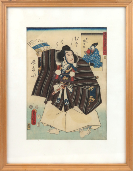 Toyokuni, Kôchôrô III, (Kunisada I),  träsnitt, skådespelare, sign Toyokuni ga i Toshidama-kartusch, 24 x 18 cm