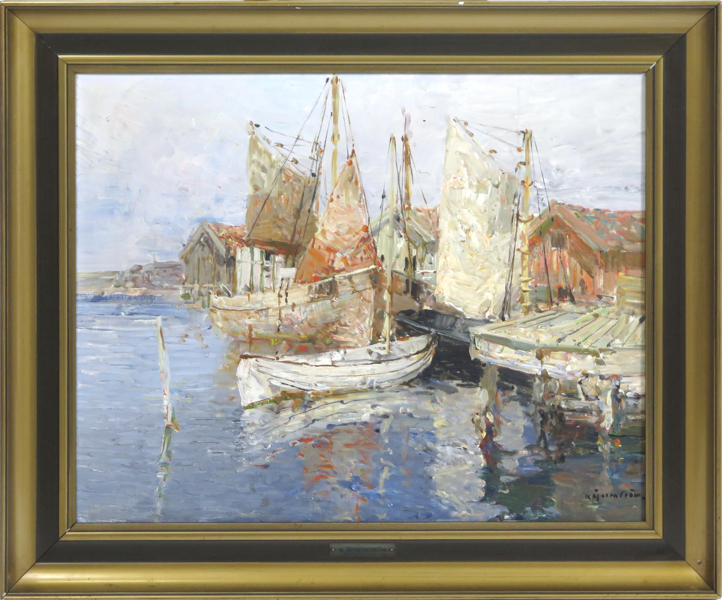 Öfverström, Hugo, olja, Bohusländskt fiskeläge, signerad, 53 x 66 cm