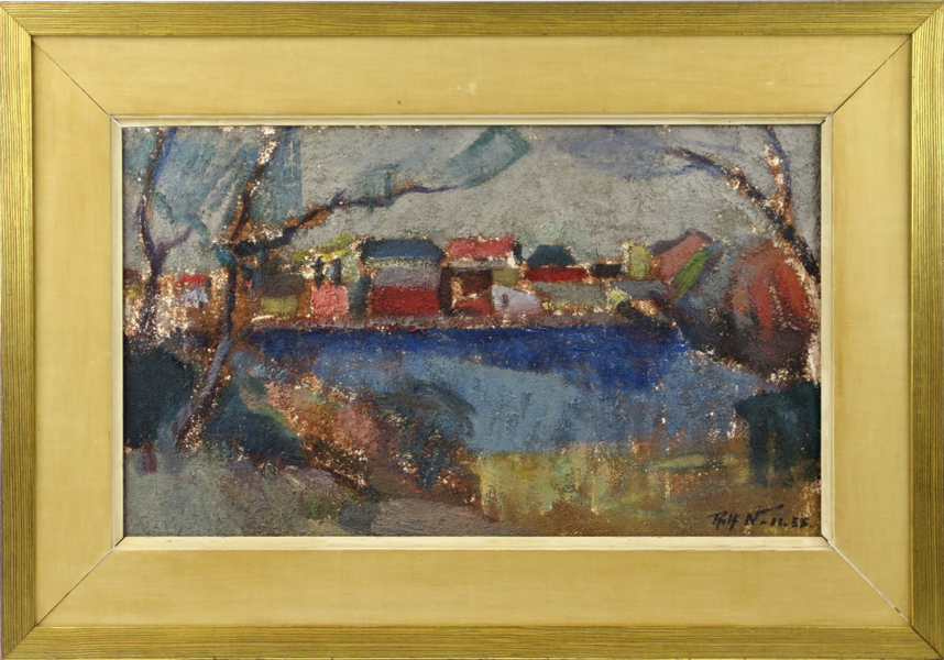 Norrman, Rolf, olja, landskap med hus, signerad och daterad -56, 23 x 40 cm_34448a_8dbec4988c4e1b6_lg.jpeg