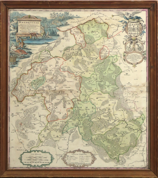 Karta, kopparstucken och handkolorerad, Waldeck, ed Homanns efterträdare Nürnberg 1733, synlig pappersstorlek 56 x 48 cm