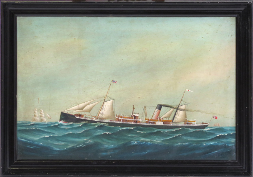 Okänd konstnär, sekelskiftet 1900. olja, skeppsporträtt, Wilson Lines M/S Montebello, 46 x 68 cm