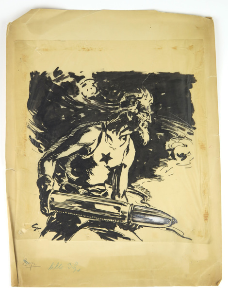 Okänd konstnär, 1960-70-tal, blandteknik på smörpapper, Uncle Sam, _3508a_8d86f8be7654779_lg.jpeg