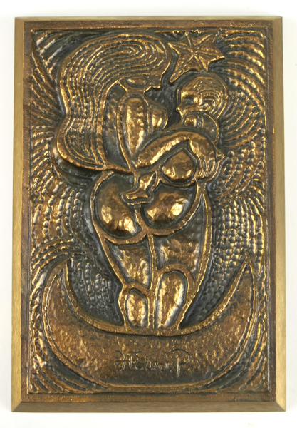 Heerup, Henry för Anders Nyborg, relief, brons "Stjernebarnet" 1977, gjuten signatur och numrering 1104/1500, 24,5 x 16,5 cm