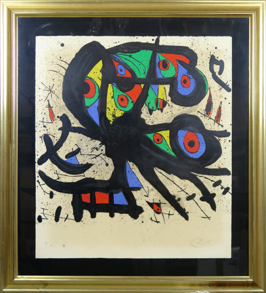 Miró, Joan, färglito, "Agora I" 1971, ed Arte Adrien Maeght, Paris för Musée d'Art Moderne de la ville de Strasbourg, signerad HC, pappersstorlek 88,8 x 78 cm, något gulnad, fäst i överkant_35527a_lg.jpeg