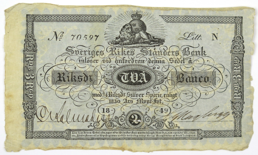 Sedel, 2 Riksdaler Banco, Sveriges Rikes Ständers Bank 1849,_3555a_8d87044e1730edc_lg.jpeg