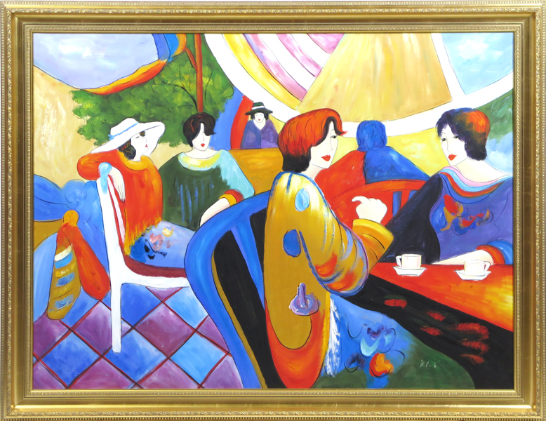 Varley, Mary, olja, caféscen, signerad, 90 x 120 cm