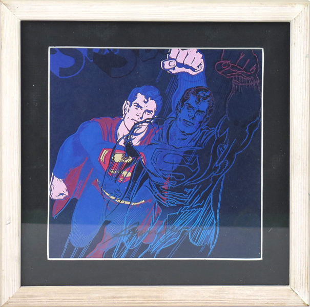 Warhol, Andy, signerat vykort, Superman, 16 x 16 cm, proveniens: Bengtsson Fine Art Landskrona